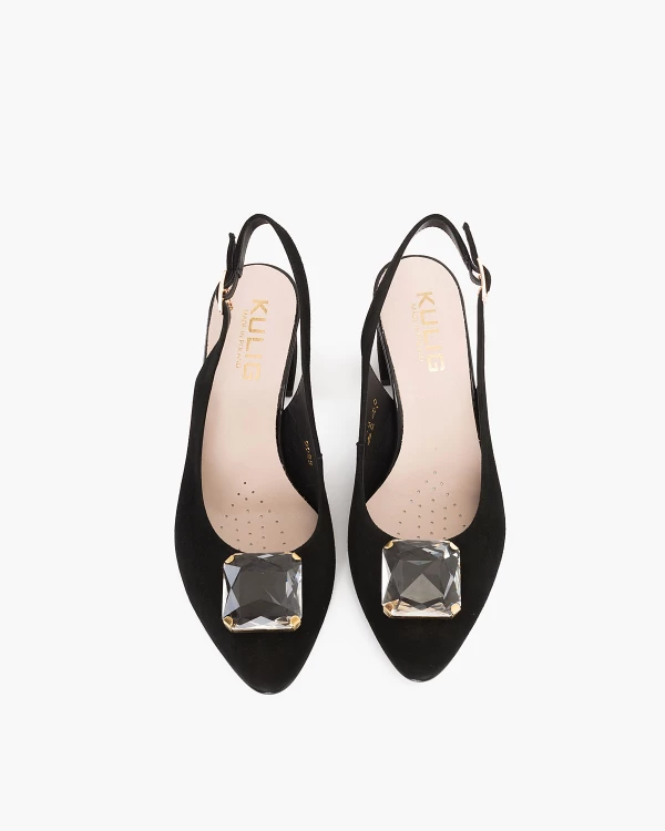 Czarne sandały damskie zamszowe z kamieniem 3