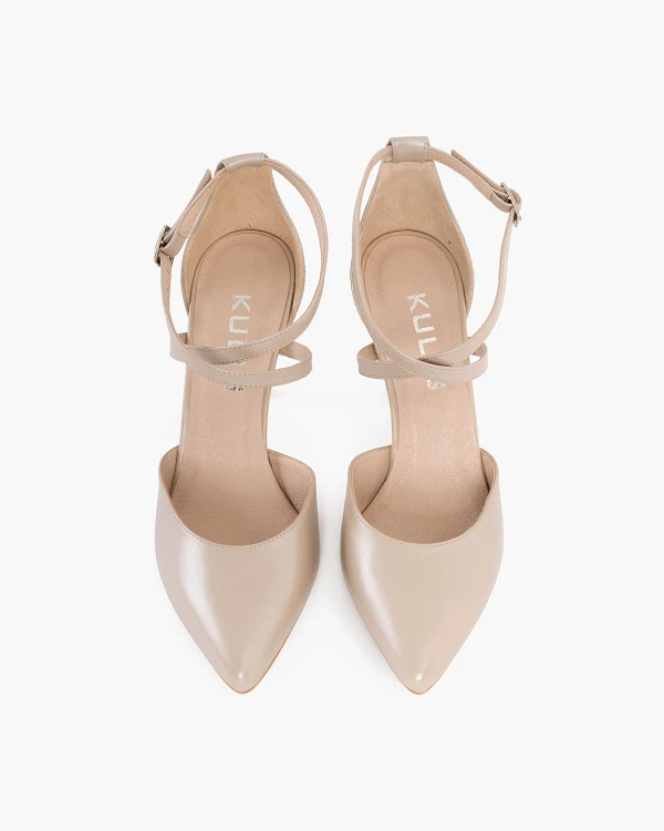 Perłowe czółenka skórzane na szpilce 3