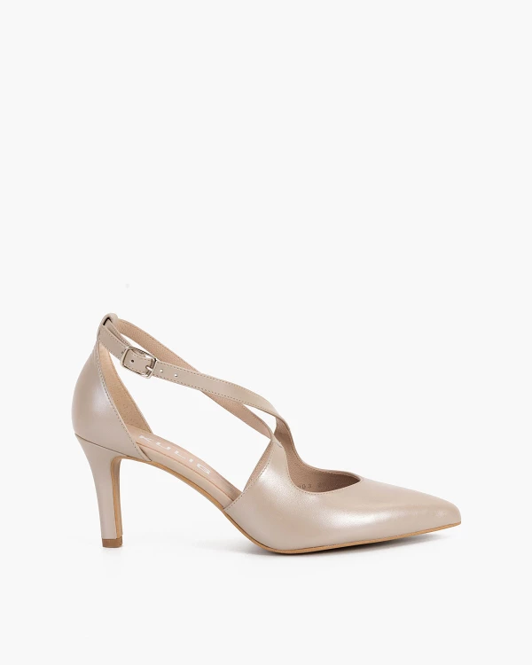 Perłowe czółenka skórzane na szpilce 4