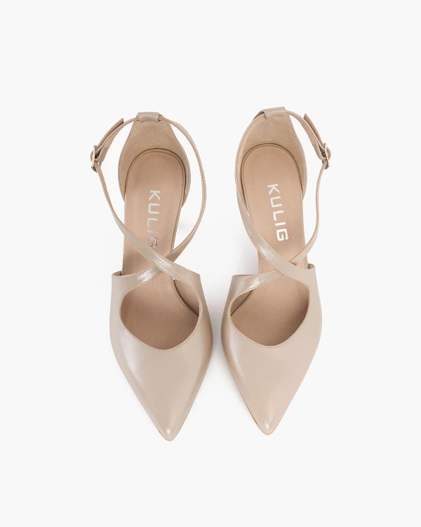 Perłowe czółenka skórzane na szpilce 3