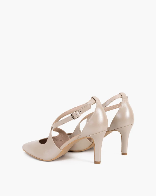 Perłowe czółenka skórzane na szpilce 2