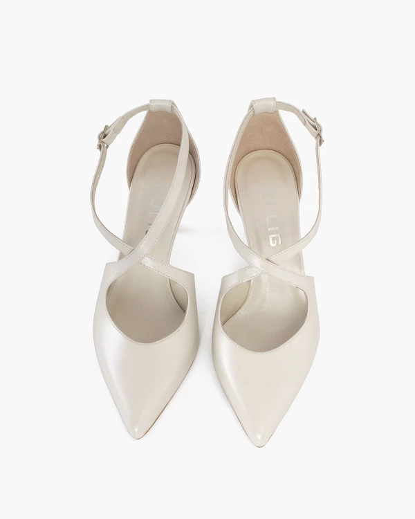 Perłowe czółenka skórzane na szpilce 3