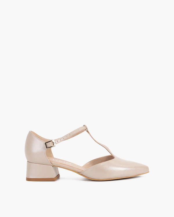 Perłowe czółenka skórzane na klocku 6