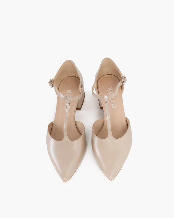 Perłowe czółenka skórzane na klocku 4