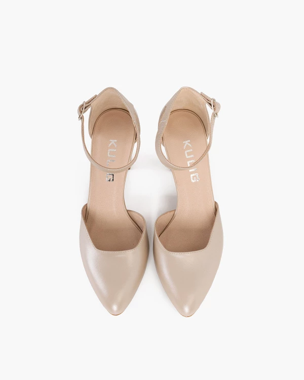 Perłowe czółenka skórzane na słupku 5