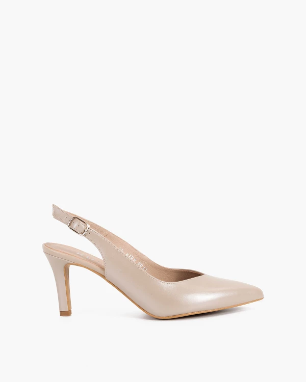 Perłowe sandały damskie skórzane na szpilce 5