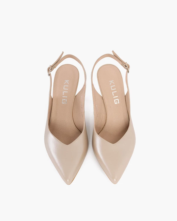 Perłowe sandały damskie skórzane na szpilce 4