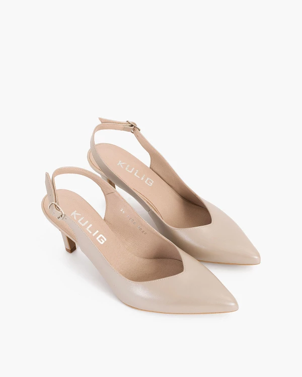 Perłowe sandały damskie skórzane na szpilce 3