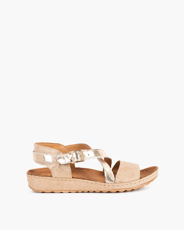 Beżowo-złote sandały damskie nubukowe 4