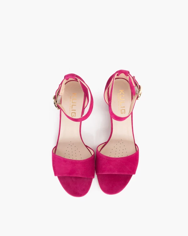 Fuksjowe sandały damskie zamszowe na klocku 5