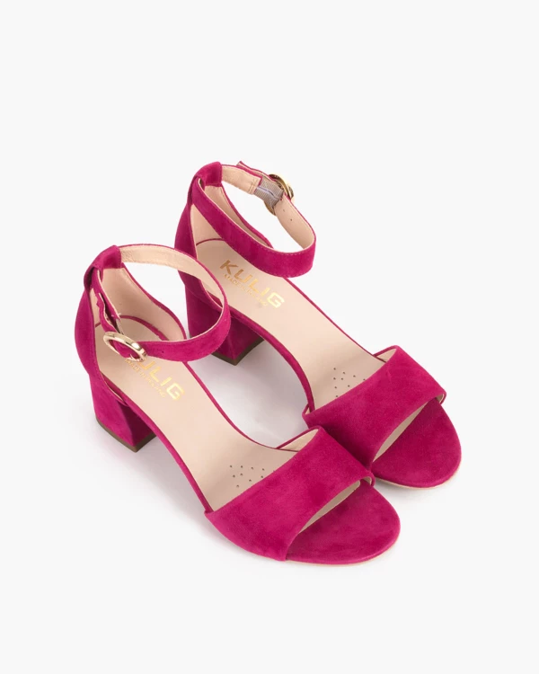 Fuksjowe sandały damskie zamszowe na klocku 3