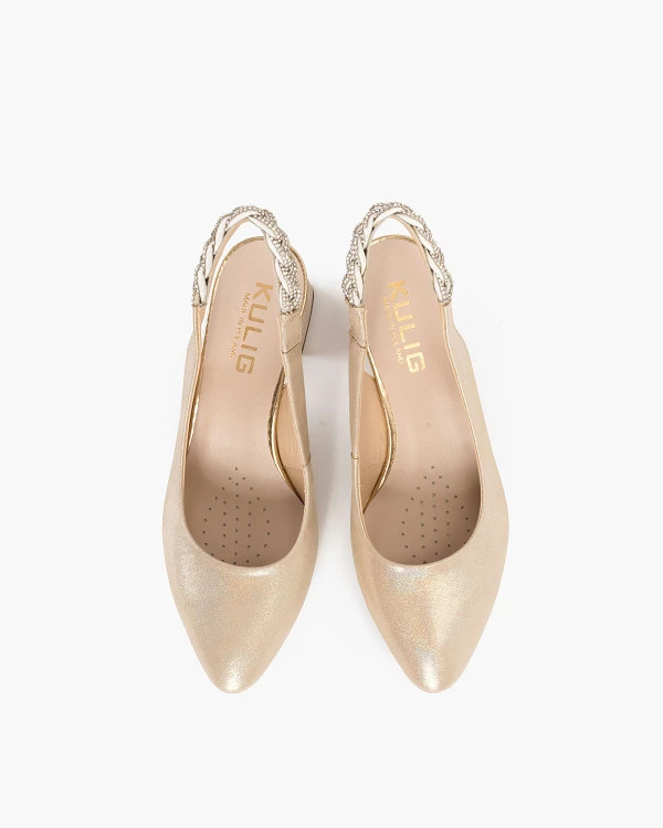 Złote sandały damskie nubukowe na słupku 5