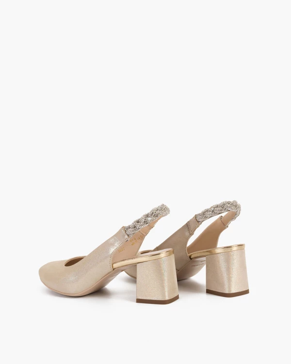 Złote sandały damskie nubukowe na słupku 2