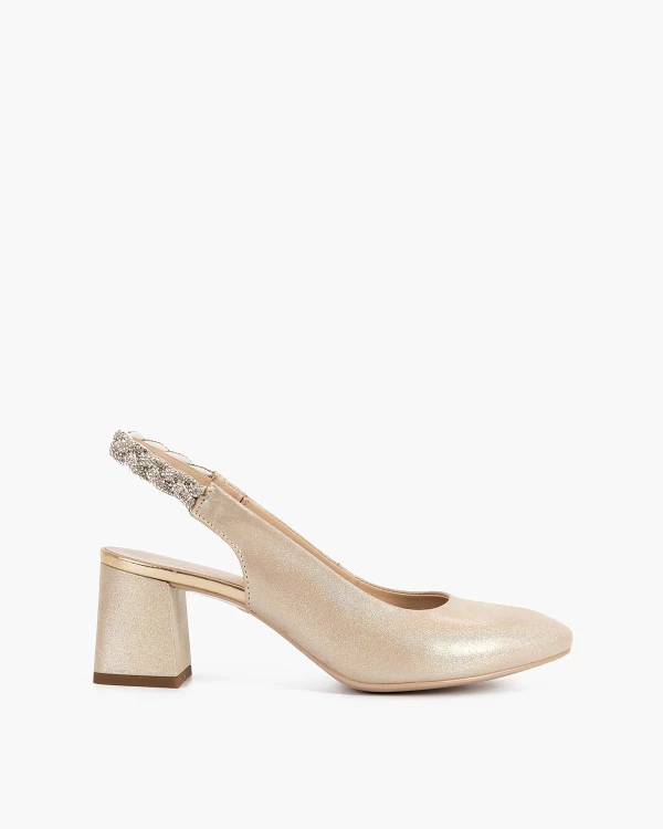 Złote sandały damskie nubukowe na słupku 4