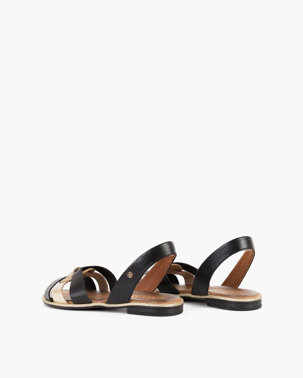 Czarno-złote sandały damskie skórzane 6