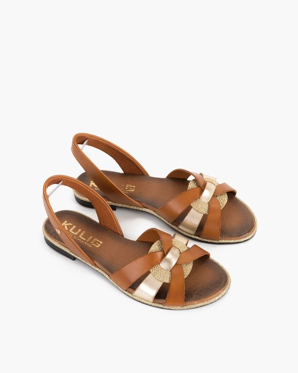 Brązowo-złote sandały damskie skórzane 3