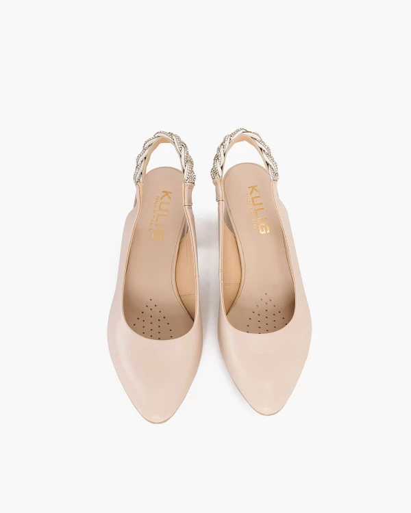 Beżowe sandały damskie skórzane na słupku 3