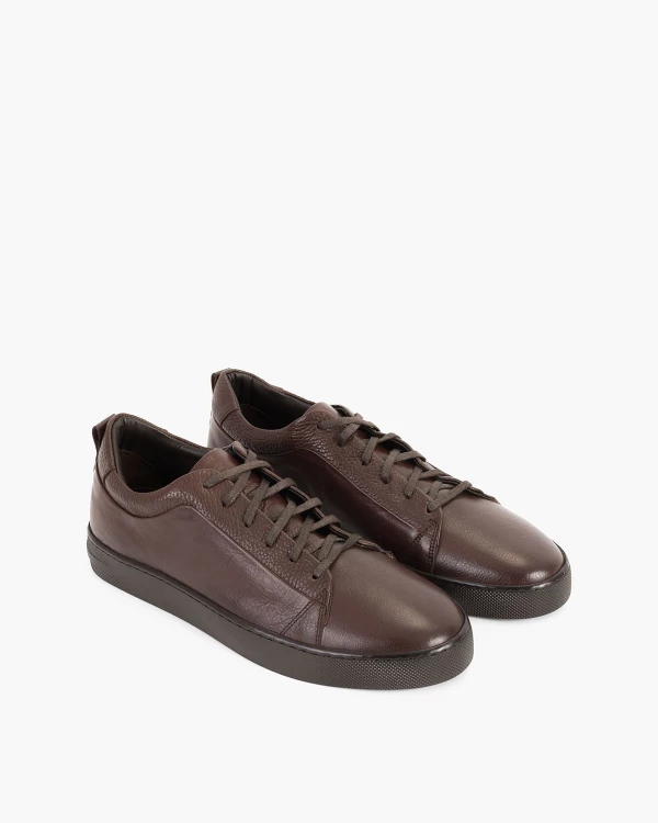 Ciemnobrązowe trampki męskie skórzane