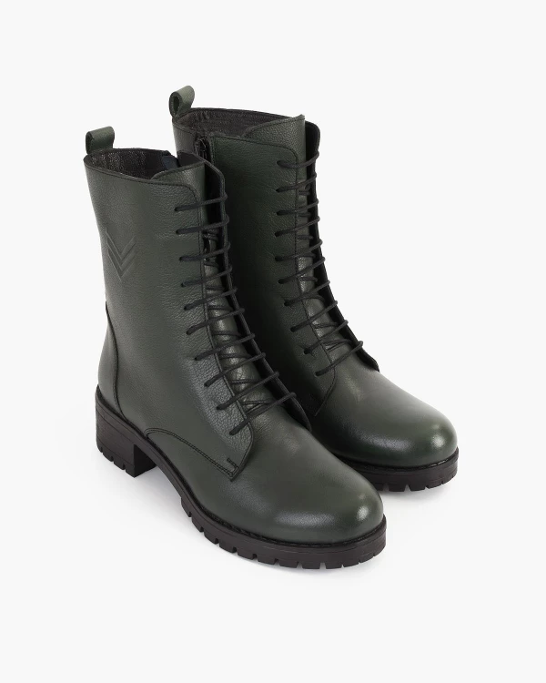 Zielone trzewiki damskie skórzane