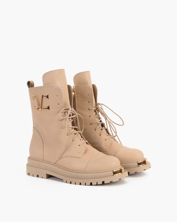 Beżowe trzewiki damskie skórzane 3