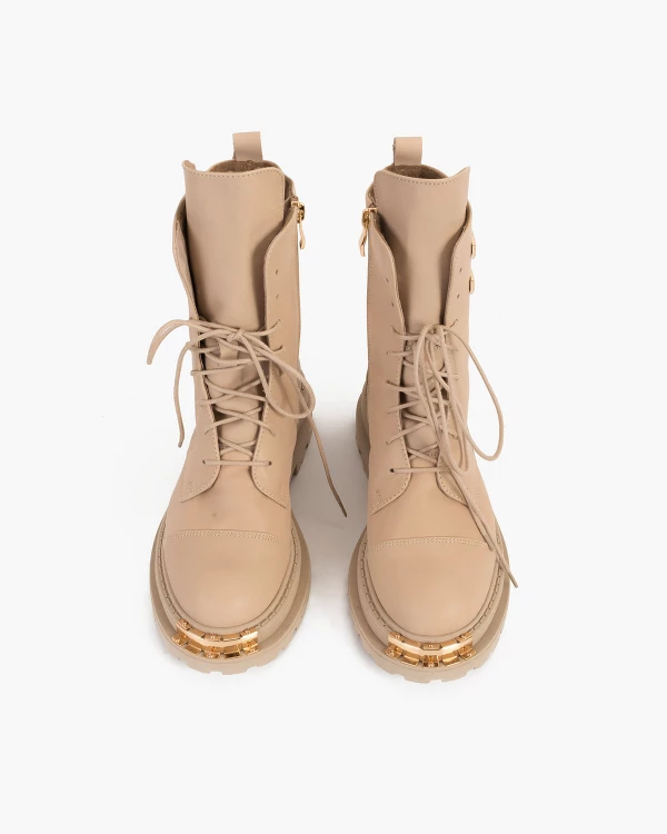 Beżowe trzewiki damskie skórzane 4