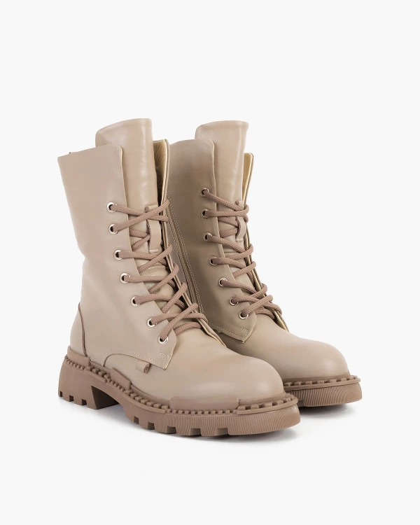 Beżowe trzewiki damskie skórzane 2