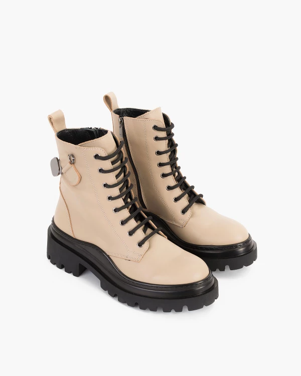 Beżowe trzewiki damskie skórzane