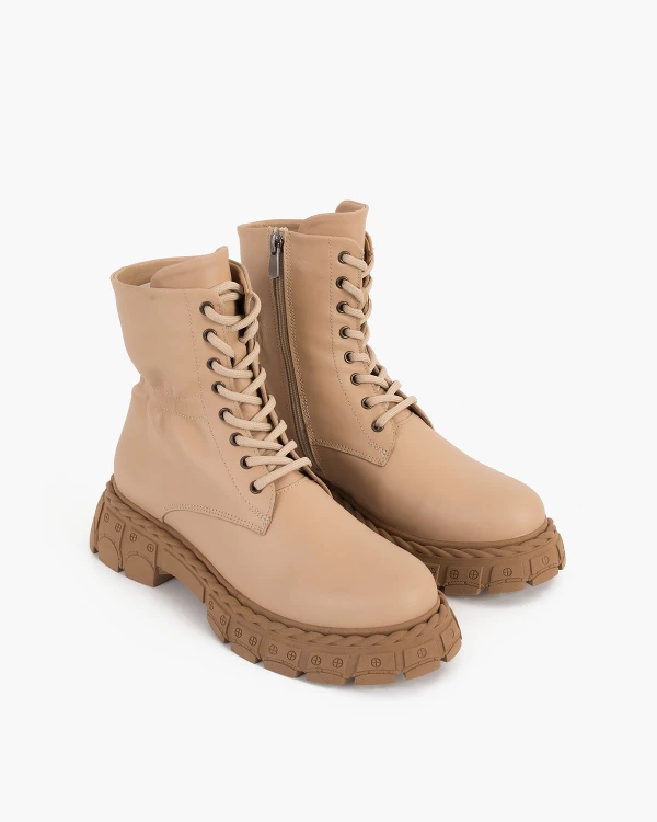 Beżowe trzewiki damskie skórzane