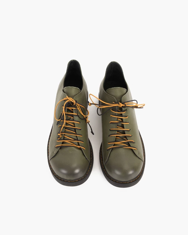 Oliwkowe półbuty damskie skórzane 3