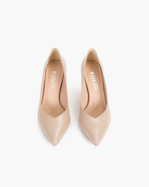 Perłowe czółenka skórzane na szpilce 3