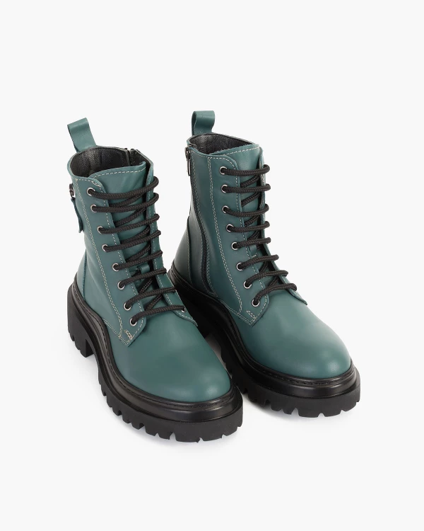 Zielone trzewiki damskie skórzane