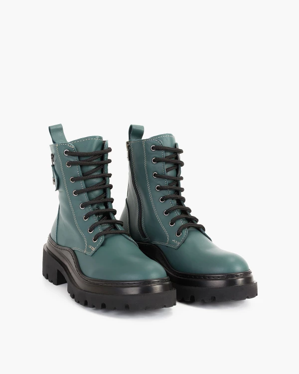 Zielone trzewiki damskie skórzane 2