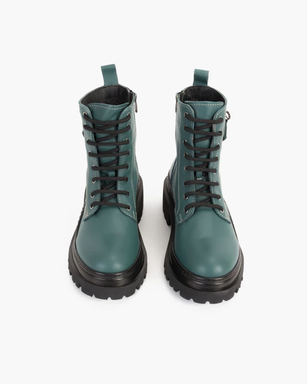 Zielone trzewiki damskie skórzane 3