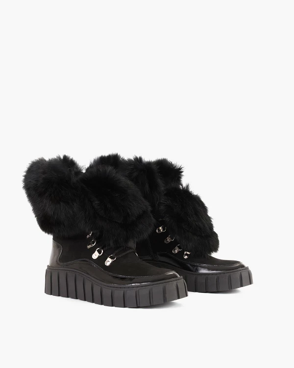 Czarne trzewiki damskie nubukowe z futrem 2