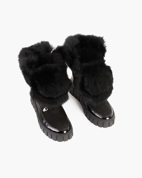 Czarne trzewiki damskie nubukowe z futrem 5