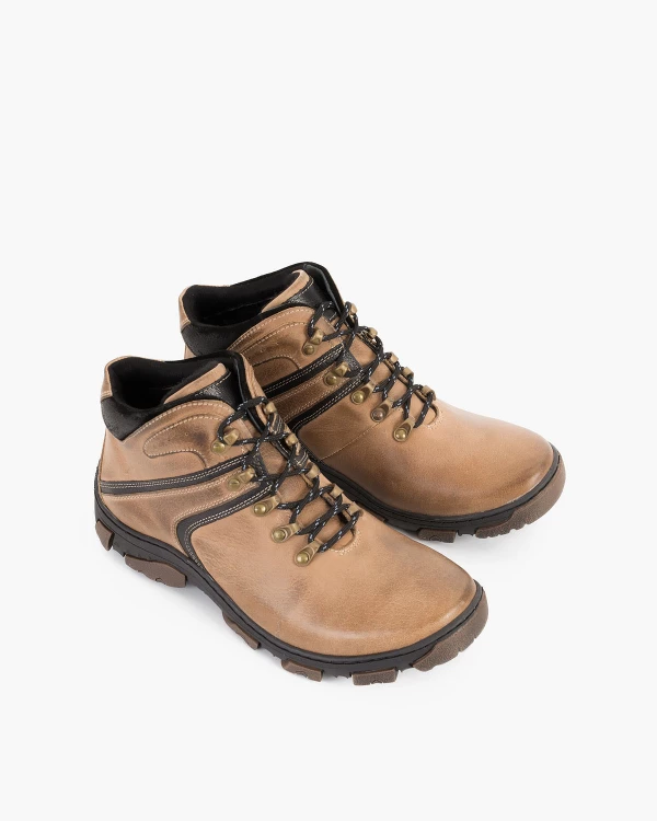 Beżowe kozaki trekkingowe męskie skórzane