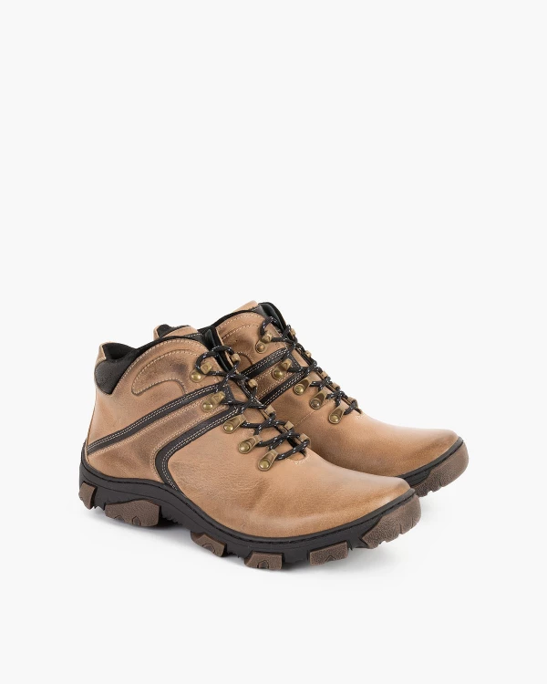 Beżowe kozaki trekkingowe męskie skórzane 2