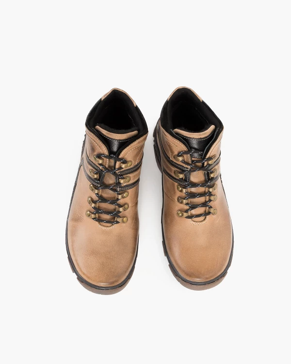 Beżowe kozaki trekkingowe męskie skórzane 3