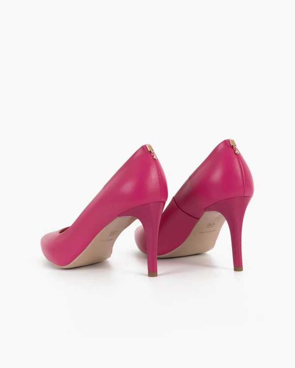 Różowe czółenka skórzane na szpilce 5