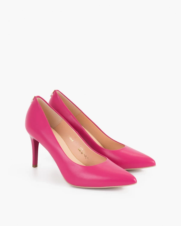 Różowe czółenka skórzane na szpilce 3