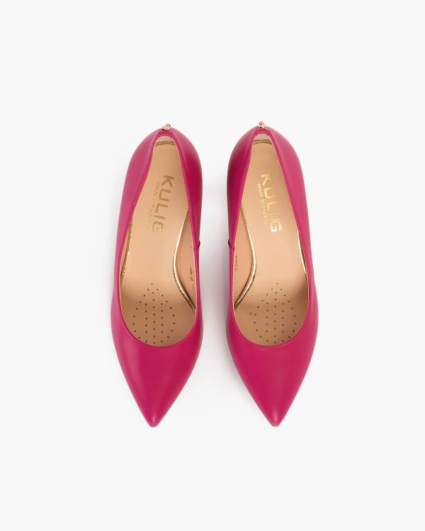 Różowe czółenka skórzane na szpilce 4