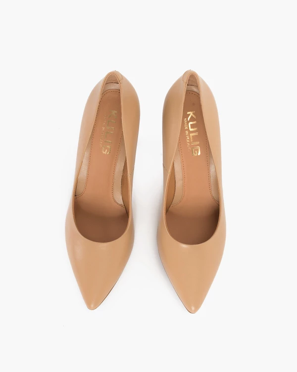 Beżowe czółenka skórzane na szpilce 4