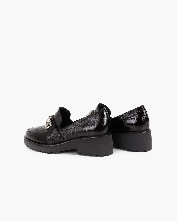 Czarne mokasyny damskie lakierowane z cyrkoniami 5