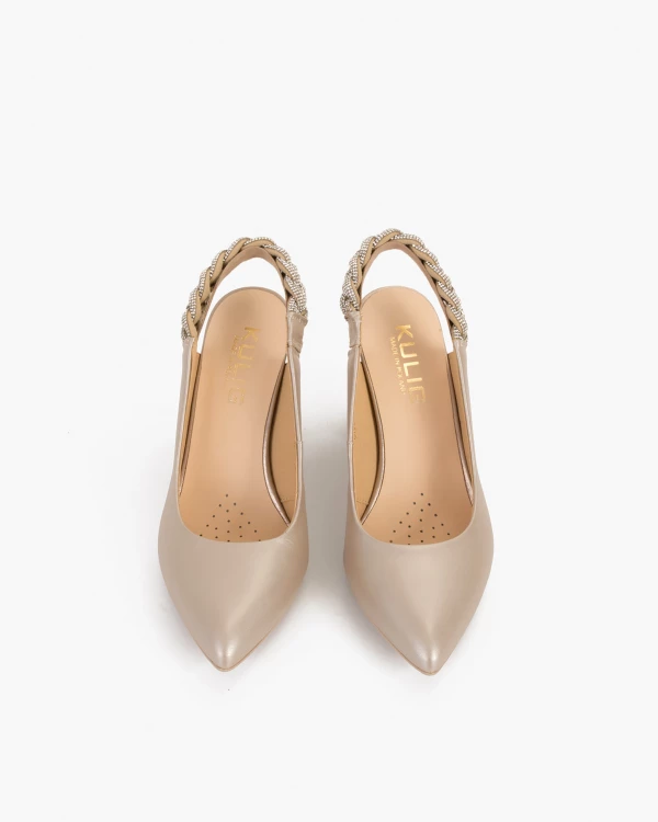 Beżowe sandały damskie skórzane na słupku 4