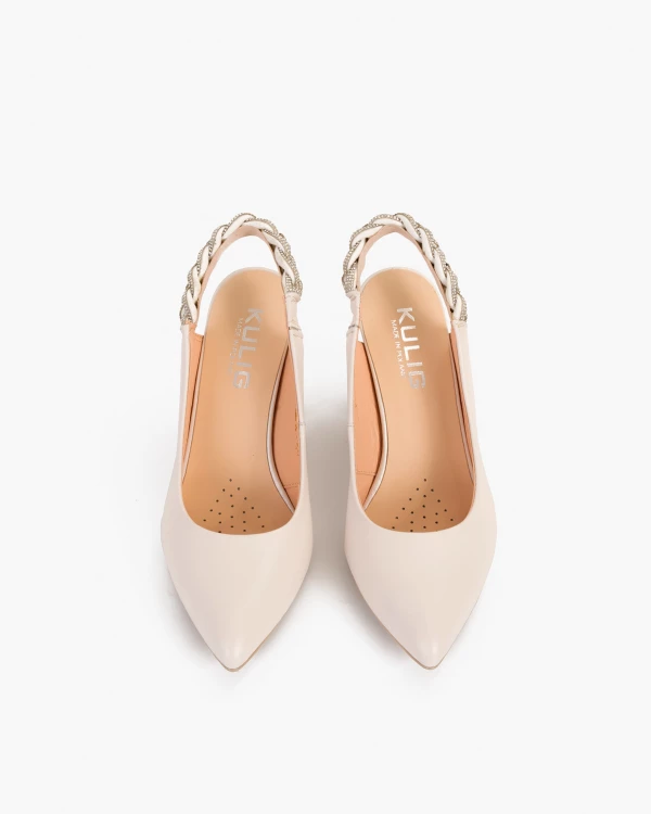 Jasnobeżowe sandały damskie skórzane na słupku 4