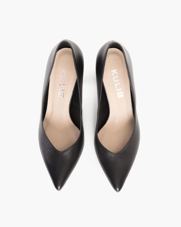 Czarne czółenka skórzane na słupku 5