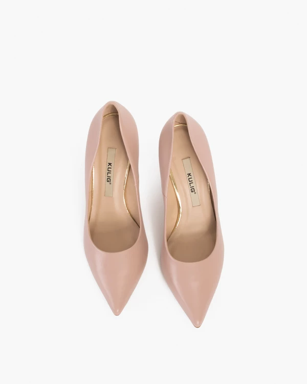 Pudrowe czółenka skórzane na słupku 3