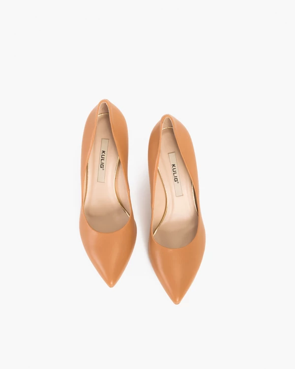 Karmelowe czółenka skórzane na słupku 3