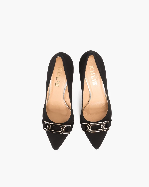 Czarne czółenka zamszowe z łańcuchem 3