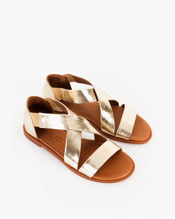 Złote sandały damskie skórzane